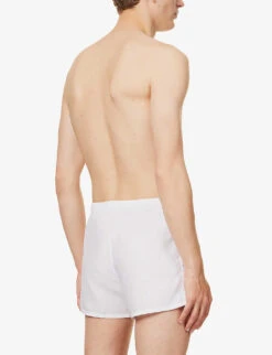 Elasticated-waist Slim-fit Woven Boxer Shorts -Outlet Daily Tops Store R04144739 WHITE ALT02