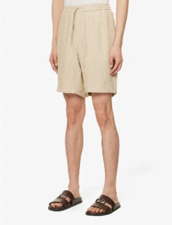Emporio Armani Drawstring Relaxed-fit Linen Shorts 7 Emporio Armani Drawstring Relaxed-fit Linen Shorts -Outlet Daily Tops Store R04145226 BEIGE ALT02