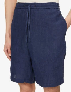Emporio Armani Drawstring Linen Shorts 9 Emporio Armani Drawstring Linen Shorts -Outlet Daily Tops Store R04145228 BLU ALT04