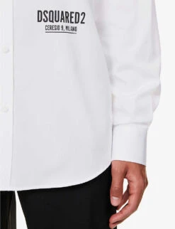 DSQUARED2 Logo-print Long-sleeved Cotton-poplin Shirt -Outlet Daily Tops Store R04145472 WHITE ALT04