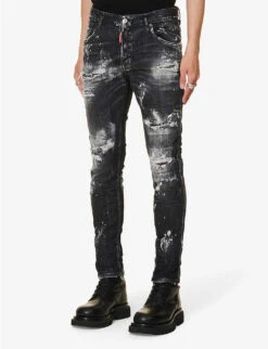 DSQUARED2 Skater Paint-print Slim-fit Stretch-cotton Blend Denim Jeans 9 DSQUARED2 Skater Paint-print Slim-fit Stretch-cotton Blend Denim Jeans -Outlet Daily Tops Store R04145485 BLACK ALT02