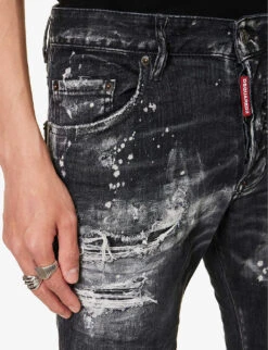 DSQUARED2 Skater Paint-print Slim-fit Stretch-cotton Blend Denim Jeans 12 DSQUARED2 Skater Paint-print Slim-fit Stretch-cotton Blend Denim Jeans -Outlet Daily Tops Store R04145485 BLACK ALT05