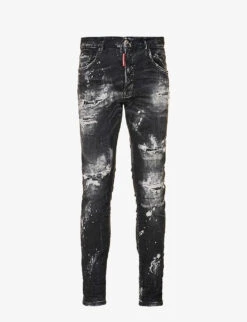 DSQUARED2 Skater Paint-print Slim-fit Stretch-cotton Blend Denim Jeans