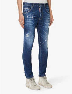 DSQUARED2 Skater Paint-print Slim-fit Stretch-denim Jeans 9 DSQUARED2 Skater Paint-print Slim-fit Stretch-denim Jeans -Outlet Daily Tops Store R04145486 NAVYBLUE ALT02