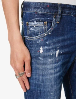 DSQUARED2 Skater Paint-print Slim-fit Stretch-denim Jeans 11 DSQUARED2 Skater Paint-print Slim-fit Stretch-denim Jeans -Outlet Daily Tops Store R04145486 NAVYBLUE ALT04