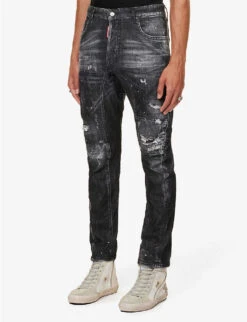 DSQUARED2 Distressed Tapered-leg Mid-rise Stretch-denim Jeans -Outlet Daily Tops Store R04145493 BLACK ALT02