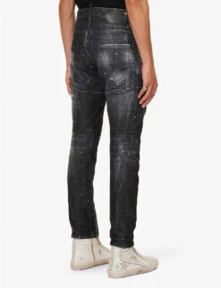 DSQUARED2 Distressed Tapered-leg Mid-rise Stretch-denim Jeans -Outlet Daily Tops Store R04145493 BLACK ALT03