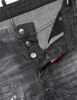 DSQUARED2 Distressed Tapered-leg Mid-rise Stretch-denim Jeans -Outlet Daily Tops Store R04145493 BLACK ALT05