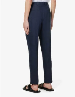 Oscar Jacobson Delon Knife-pleated Tapered-leg Regular-fit Linen Trousers -Outlet Daily Tops Store R04145844 NAVY ALT03