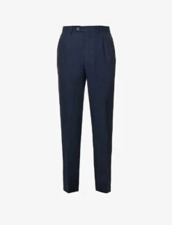 Oscar Jacobson Delon Knife-pleated Tapered-leg Regular-fit Linen Trousers