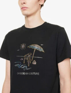 Caribbean Rhinestone-embellished Cotton-jersey T-shirt -Outlet Daily Tops Store R04146763 BLACKCARIBBEANBEACH ALT04