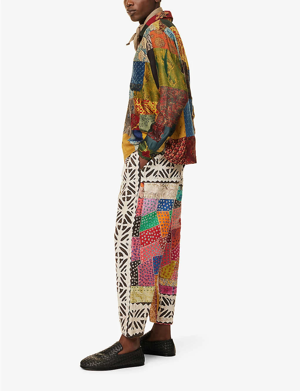 Patchwork-quilted Drawstring-waistband Tapered-leg Relaxed-fit Trousers 2 Patchwork-quilted Drawstring-waistband Tapered-leg Relaxed-fit Trousers - Image 2