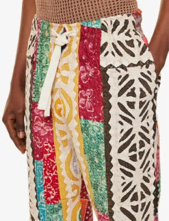 Patchwork-quilted Drawstring-waistband Tapered-leg Relaxed-fit Trousers 9 Patchwork-quilted Drawstring-waistband Tapered-leg Relaxed-fit Trousers -Outlet Daily Tops Store R04146807 GOLDWHITEBLUEPINK ALT04