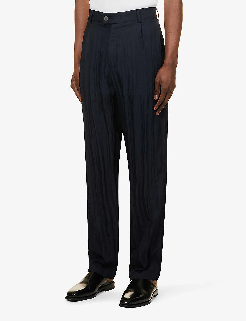 Giorgio Armani Crinkle-textured Pleated Straight-leg Regular-fit Woven Trousers 3 Giorgio Armani Crinkle-textured Pleated Straight-leg Regular-fit Woven Trousers - Image 3