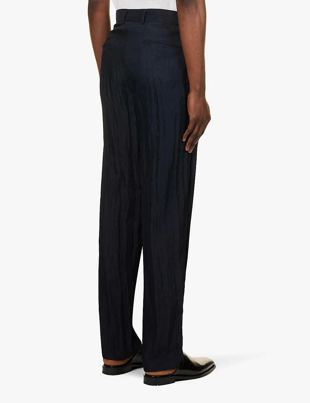Giorgio Armani Crinkle-textured Pleated Straight-leg Regular-fit Woven Trousers 4 Giorgio Armani Crinkle-textured Pleated Straight-leg Regular-fit Woven Trousers - Image 4