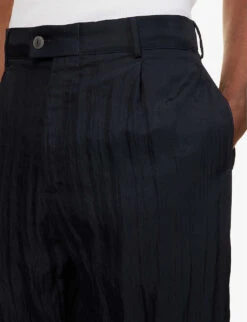 Giorgio Armani Crinkle-textured Pleated Straight-leg Regular-fit Woven Trousers 9 Giorgio Armani Crinkle-textured Pleated Straight-leg Regular-fit Woven Trousers -Outlet Daily Tops Store R04147522 NIGHTSKY ALT04