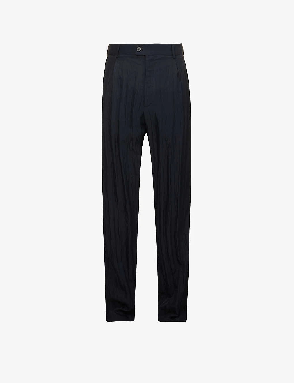 Giorgio Armani Crinkle-textured Pleated Straight-leg Regular-fit Woven Trousers 1 Giorgio Armani Crinkle-textured Pleated Straight-leg Regular-fit Woven Trousers