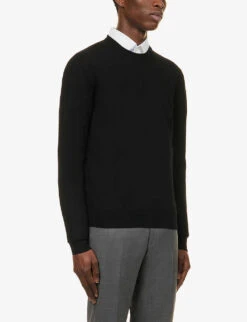 Ribbed-trim Crewneck Cashmere-knit Jumper -Outlet Daily Tops Store R04147834 CLASSICBLK ALT02