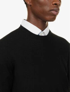 Ribbed-trim Crewneck Cashmere-knit Jumper -Outlet Daily Tops Store R04147834 CLASSICBLK ALT04