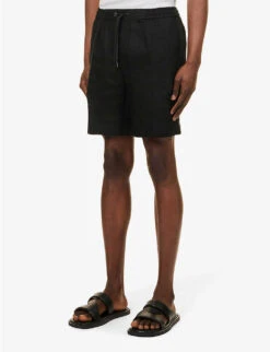 Dorset Brand-embroidered Linen Shorts -Outlet Daily Tops Store R04147850 BLACK ALT02