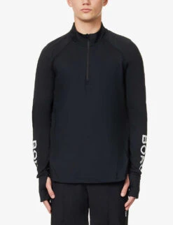 Bjorn Borg Logo-print Half-zip Fitted Recycled-polyester Jacket 7 Bjorn Borg Logo-print Half-zip Fitted Recycled-polyester Jacket -Outlet Daily Tops Store R04148046 BLACK ALT02