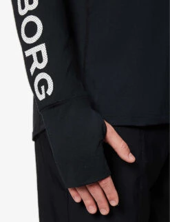 Bjorn Borg Logo-print Half-zip Fitted Recycled-polyester Jacket 9 Bjorn Borg Logo-print Half-zip Fitted Recycled-polyester Jacket -Outlet Daily Tops Store R04148046 BLACK ALT04