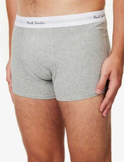 PAUL SMITH Logo-waistband Marl-pattern Stretch Organic-cotton Trunks 7 PAUL SMITH Logo-waistband Marl-pattern Stretch Organic-cotton Trunks -Outlet Daily Tops Store R04148420 GREYS ALT04
