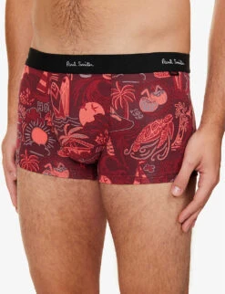 PAUL SMITH Graphic-print Mid-rise Organic Stretch-cotton Trunks 7 PAUL SMITH Graphic-print Mid-rise Organic Stretch-cotton Trunks -Outlet Daily Tops Store R04148432 REDS ALT03