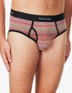 PAUL SMITH Striped Logo-waistband Stretch-organic-cotton Briefs -Outlet Daily Tops Store R04148436 MULTICOLOUR ALT03