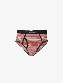 PAUL SMITH Striped Logo-waistband Stretch-organic-cotton Briefs