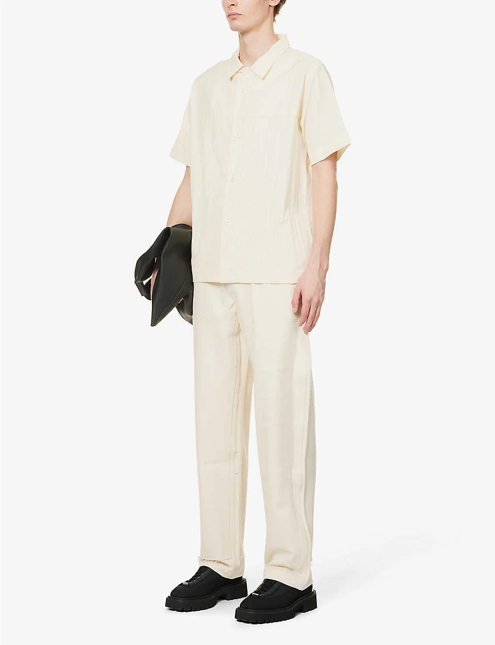 Double-knee Brand-embroidered Relaxed-fit Wide-leg Cotton-twill Trousers 2 Double-knee Brand-embroidered Relaxed-fit Wide-leg Cotton-twill Trousers - Image 2