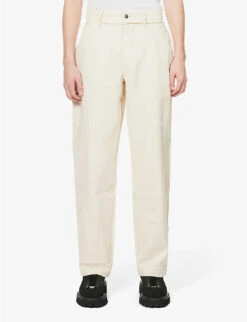 Double-knee Brand-embroidered Relaxed-fit Wide-leg Cotton-twill Trousers 7 Double-knee Brand-embroidered Relaxed-fit Wide-leg Cotton-twill Trousers -Outlet Daily Tops Store R04148565 NATURAL ALT02