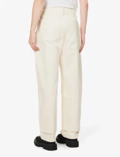 Double-knee Brand-embroidered Relaxed-fit Wide-leg Cotton-twill Trousers 8 Double-knee Brand-embroidered Relaxed-fit Wide-leg Cotton-twill Trousers -Outlet Daily Tops Store R04148565 NATURAL ALT03