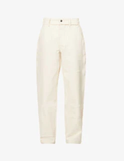 Double-knee Brand-embroidered Relaxed-fit Wide-leg Cotton-twill Trousers