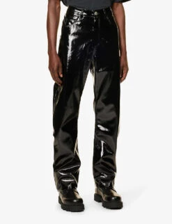 Wet Patent Regular-fit Wide-leg Faux-leather Trousers 7 Wet Patent Regular-fit Wide-leg Faux-leather Trousers -Outlet Daily Tops Store R04149486 OIL ALT02