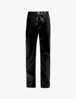 Wet Patent Regular-fit Wide-leg Faux-leather Trousers