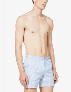 ORLEBAR BROWN Bulldog Stripe-print Regular-fit Woven Swim Shorts -Outlet Daily Tops Store R04150105 WHITELIGHTISLANDSKY ALT02