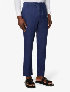 Oscar Elasticated-waist Regular-fit Straight-leg Linen And Cotton-blend Trousers 7 Oscar Elasticated-waist Regular-fit Straight-leg Linen And Cotton-blend Trousers -Outlet Daily Tops Store R04150246 NAVY ALT02