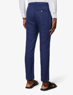 Oscar Elasticated-waist Regular-fit Straight-leg Linen And Cotton-blend Trousers 8 Oscar Elasticated-waist Regular-fit Straight-leg Linen And Cotton-blend Trousers -Outlet Daily Tops Store R04150246 NAVY ALT03
