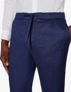 Oscar Elasticated-waist Regular-fit Straight-leg Linen And Cotton-blend Trousers 9 Oscar Elasticated-waist Regular-fit Straight-leg Linen And Cotton-blend Trousers -Outlet Daily Tops Store R04150246 NAVY ALT04