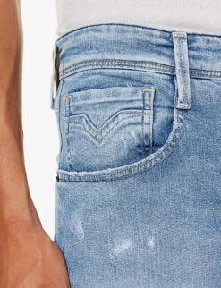 Replay Anbass 573 Regular-fit Distressed Stretch-denim Jeans -Outlet Daily Tops Store R04151302 MEDIUMBLUE ALT04