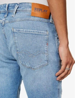 Replay Anbass 573 Regular-fit Distressed Stretch-denim Jeans -Outlet Daily Tops Store R04151302 MEDIUMBLUE ALT05