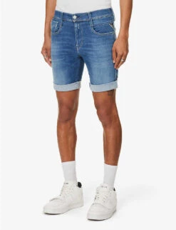 Replay Anbass 360 Logo-embellished Denim-blend Shorts 9 Replay Anbass 360 Logo-embellished Denim-blend Shorts -Outlet Daily Tops Store R04151307 MEDIUMBLUE ALT02