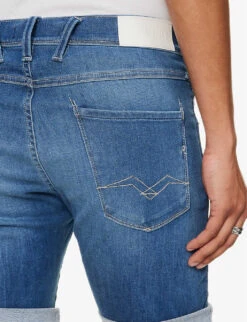 Replay Anbass 360 Logo-embellished Denim-blend Shorts 12 Replay Anbass 360 Logo-embellished Denim-blend Shorts -Outlet Daily Tops Store R04151307 MEDIUMBLUE ALT05