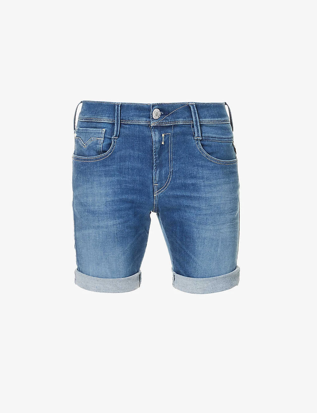 Replay Anbass 360 Logo-embellished Denim-blend Shorts 1 Replay Anbass 360 Logo-embellished Denim-blend Shorts