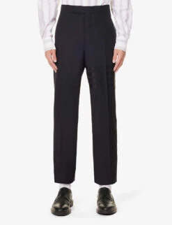 Brand-embellished Slip-pocket Straight-leg Regular-fit Wool Trousers 7 Brand-embellished Slip-pocket Straight-leg Regular-fit Wool Trousers -Outlet Daily Tops Store R04152291 DARKBLUE ALT02