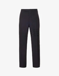 Brand-embellished Slip-pocket Straight-leg Regular-fit Wool Trousers