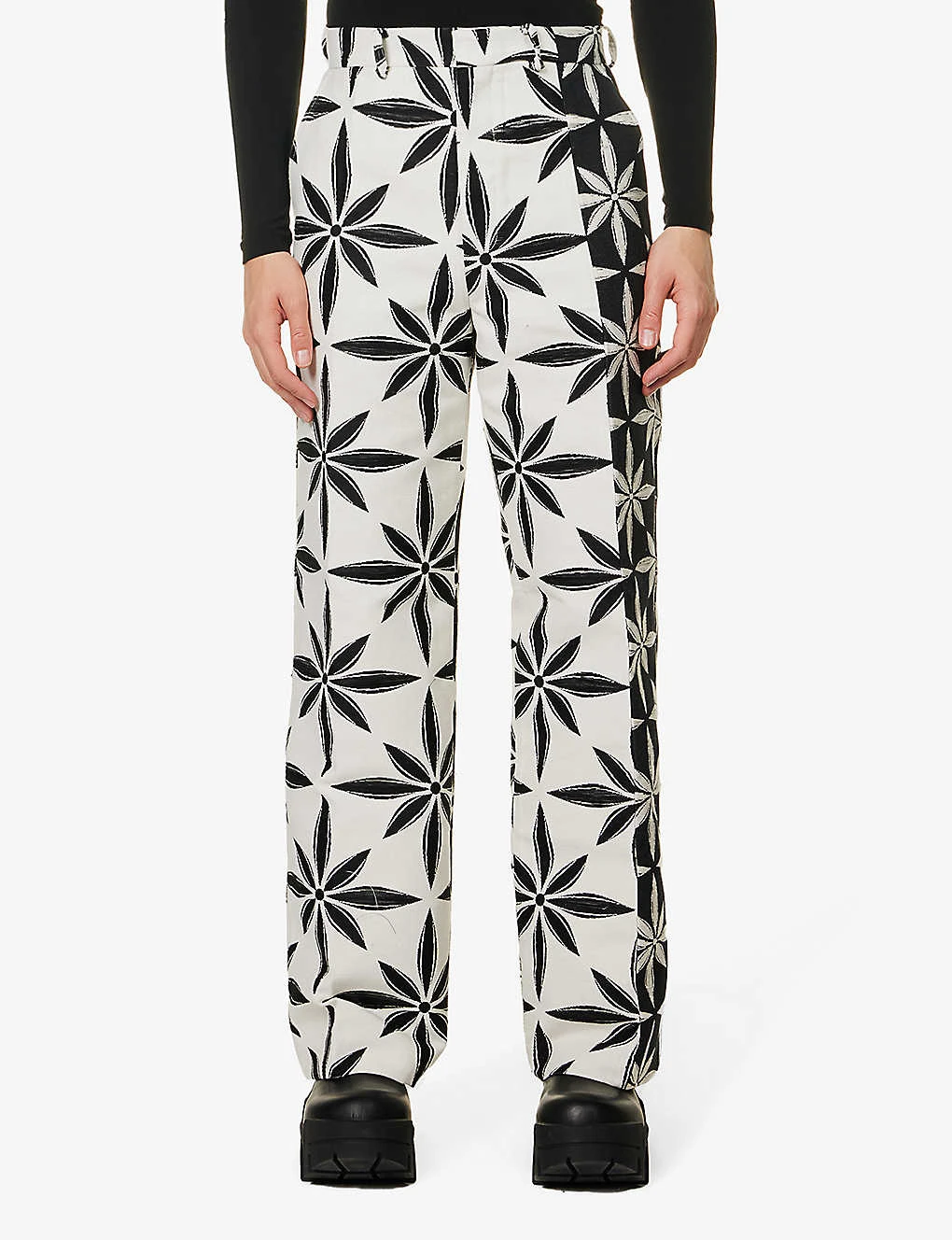 Incision Jacquard-print Straight-leg Regular-fit Cotton-blend Trousers 3 Incision Jacquard-print Straight-leg Regular-fit Cotton-blend Trousers - Image 3