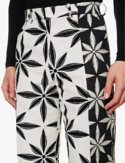 Incision Jacquard-print Straight-leg Regular-fit Cotton-blend Trousers 9 Incision Jacquard-print Straight-leg Regular-fit Cotton-blend Trousers -Outlet Daily Tops Store R04152302 OFFWHITE ALT04