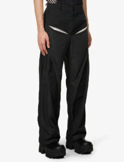 Incision Laser-cut Straight-leg Regular-fit Cotton-blend Trousers 7 Incision Laser-cut Straight-leg Regular-fit Cotton-blend Trousers -Outlet Daily Tops Store R04152308 BLACK ALT02